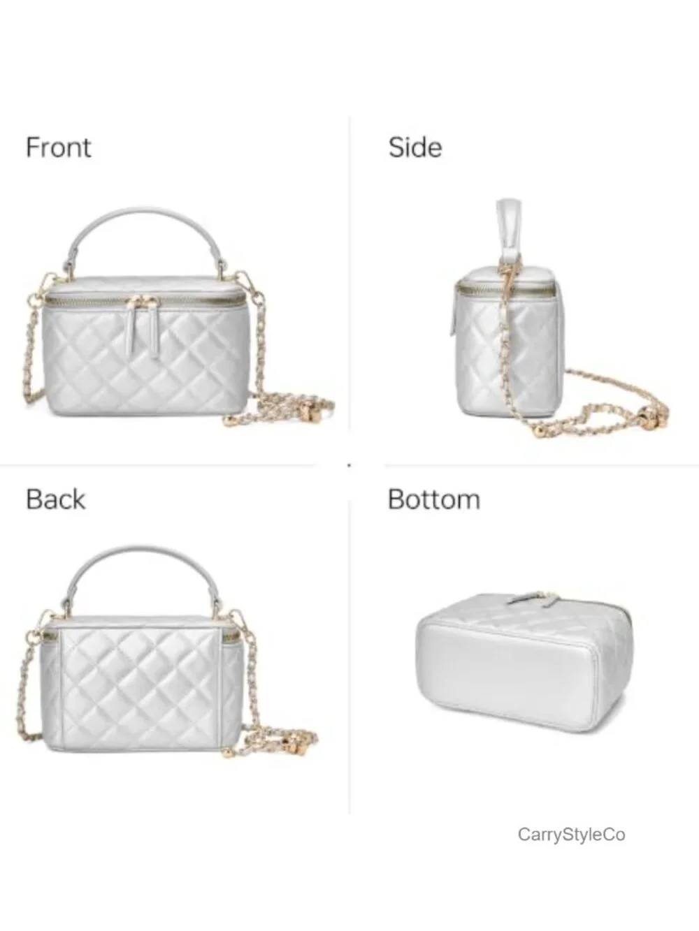 Vegan Leather Quilted Box Crossbody Purse Top Handle Chain Strap